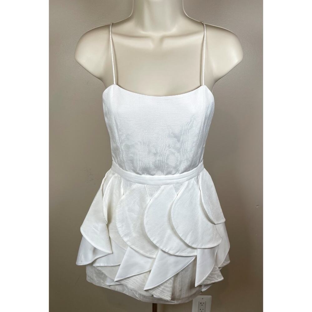 ALICE + OLIVIA Nadie Scooped Bustier White Ruffle Mini Dress Size 2 - Picture 4 of 10
